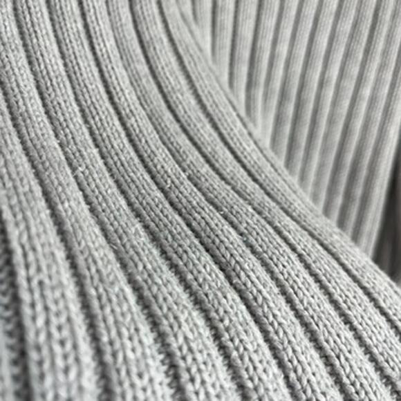 Crystal Kobe Light Gray Ribbed Cable Knit Mock Neck Cotton Sweater Women Size M - Picture 9 of 9